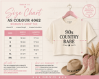 A size chart graphic for a Darlin' Co. women's crop tee in color 4062, showing a size table on the left and a mockup of the t-shirt on the right with measurement guides and decorative props.