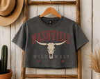 Nashville Wild West women’s boxy crop tee in Grey Stone