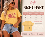 Tequila Cowgirl boxy tee size chart and fit guide
