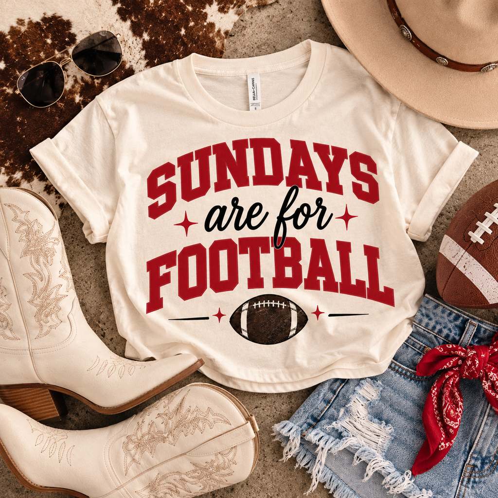 Close-up of the Sundays Are for Football graphic crop tee