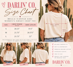 Howdy Darlin’ crop tee size chart for Bella+Canvas women’s jersey crop tee