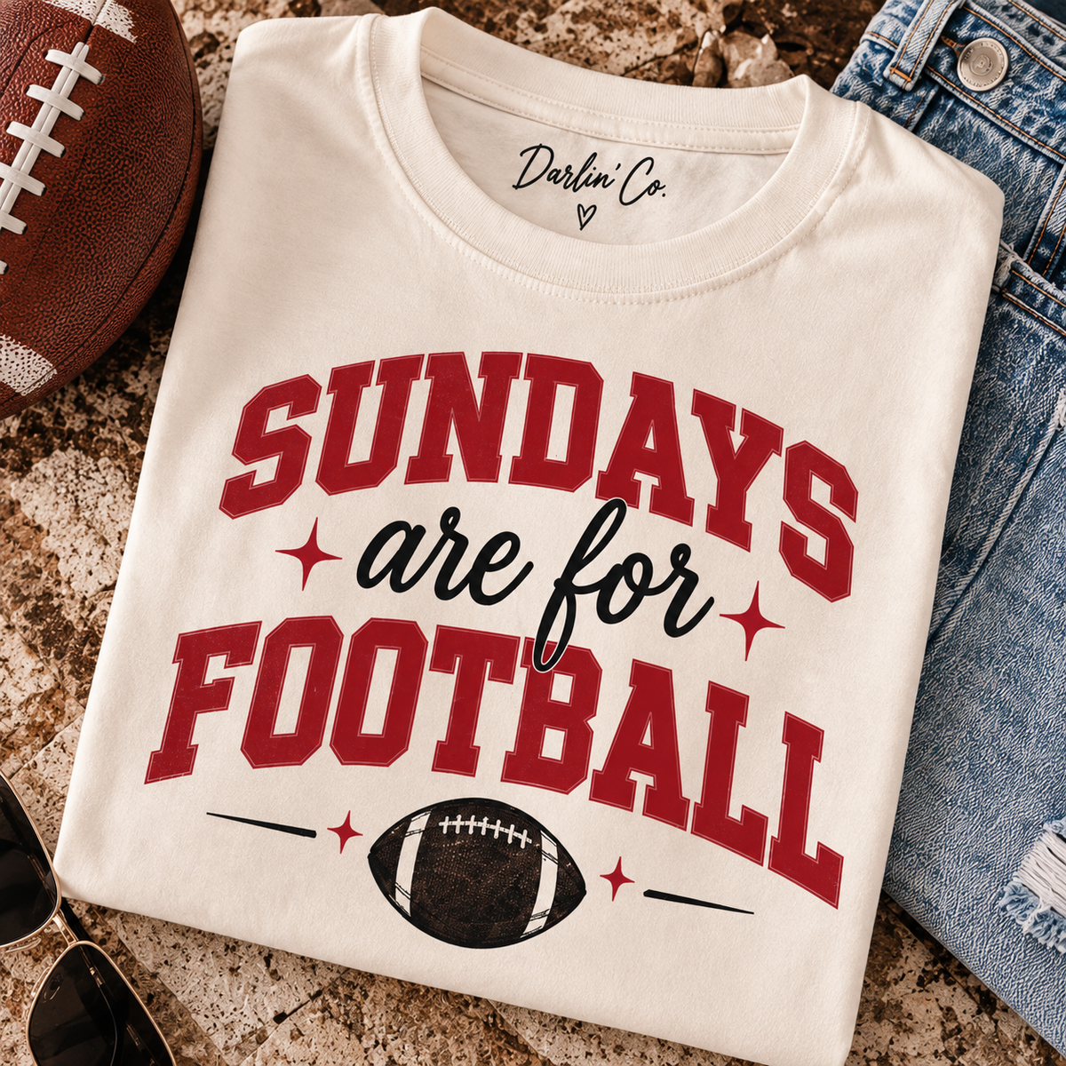 Sundays Are for Football crop tee styled in a football-inspired flat lay